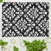 Damask Baroque Pattern White op Black Theedoek (Gevouwen)
