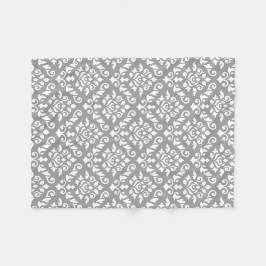 Damask Baroque Pattern White op Grey Fleece Deken (Voorkant (Horizontaal))