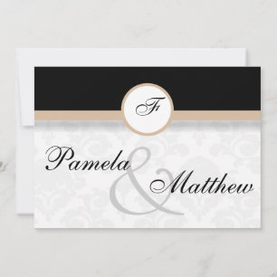 Damask Beige Monogram Wedding Invitation Kaart