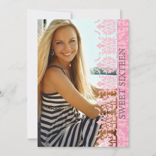 Damask bekijk foto-uitnodiging kaart (Voorkant)