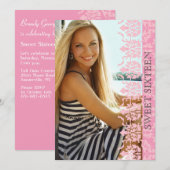 Damask bekijk foto-uitnodiging kaart (Voorkant / Achterkant)