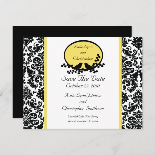 Damask & Birds Sparen de Datum Aankondiging (Voorkant / Achterkant)