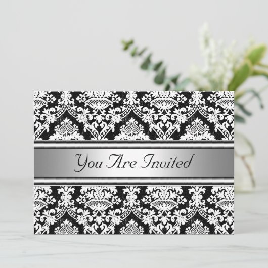 Damask Birthday Party Invitation (Debout devant)