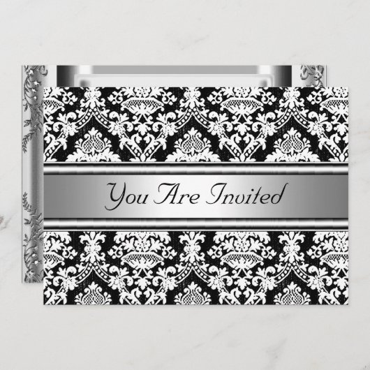 Damask Birthday Party Invitation (Devant / Derrière)