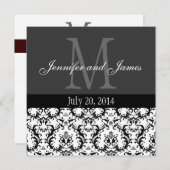 Damask Black and White Monogram Wedding Invitation Kaart (Voorkant / Achterkant)