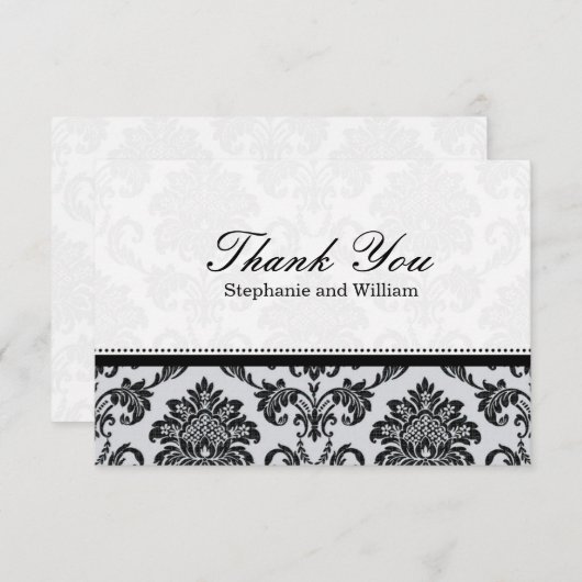 Damask Black and White Weddenschap Hartelijk dank Bedankkaart (Voorkant / Achterkant)