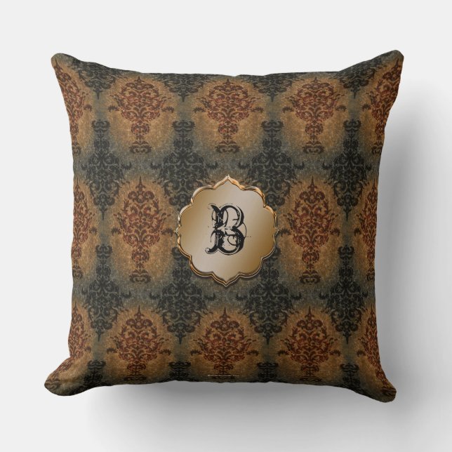 Damask Black en Rust  Victoriaans Kussen (Voorkant)