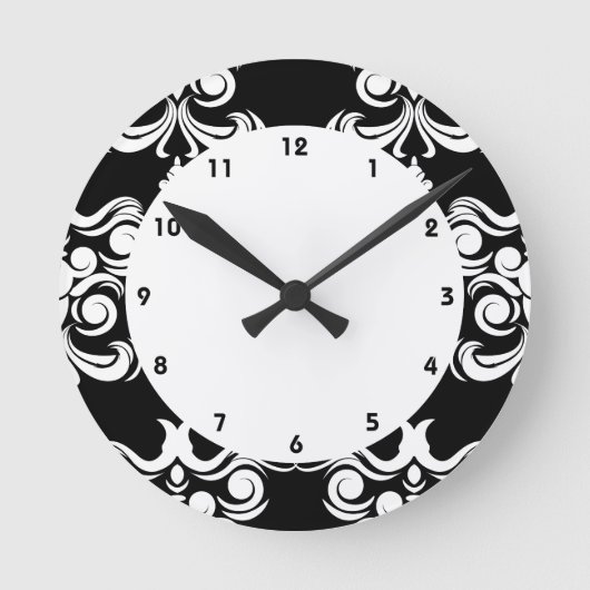 Damask Black en White Ronde Klok (Voorkant)