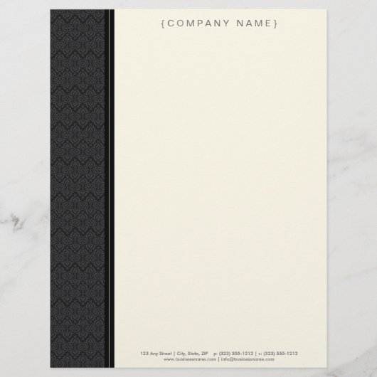  Damask Black Gepersonaliseerd Letterhead Persoonlijk Briefhoofd (Voorkant)