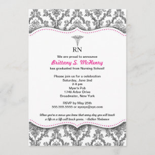 Damask Black hot roze Nurse afstuderen RN BSN LPN Kaart