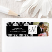Damask Black Monogramme Mariage photo Étiquettes d (En situation)