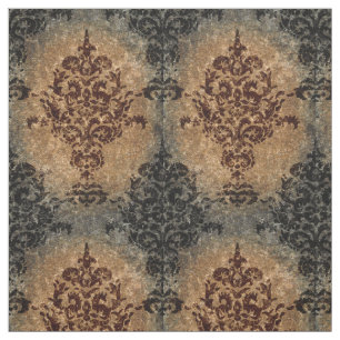 Damask Black Rust op Grey en Tan Stof