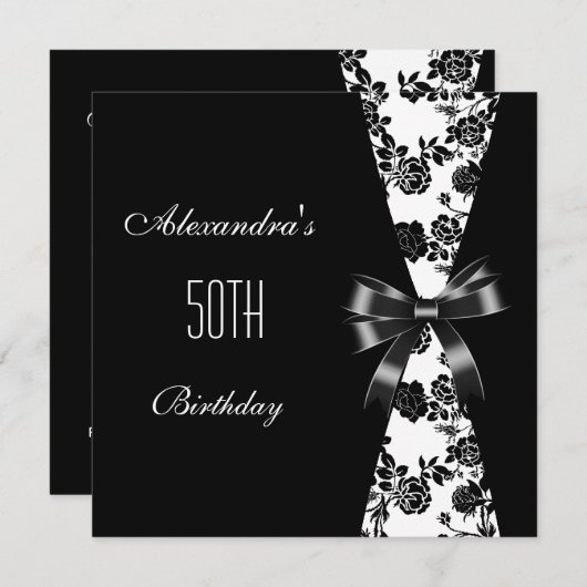 Damask Black White 50e anniversaire Invitation Flo (Devant / Derrière)