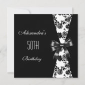 Damask Black White 50e anniversaire Invitation Flo (Devant)