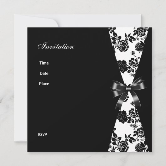 Damask Black White 50th Birthday Invitation Floral Kaart (Achterkant)