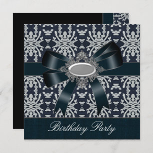 Damask Black White Bow Invitation All Occasion Kaart