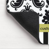 Damask Black White Chartreuse + Stripes Muismat (Hoek)