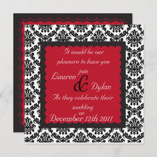 Damask Black & White Formal Mariage / Invitation (Devant / Derrière)