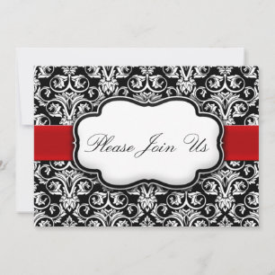 Damask Black/White/Red Holiday Party Invitations