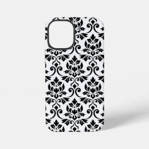Damask blad groot patroon zwart op wit iPhone 12 mini hoesje
