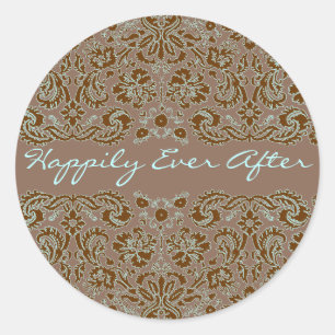 Damask Blauw en Bruin Trouwen Meer Bruin Ronde Sticker