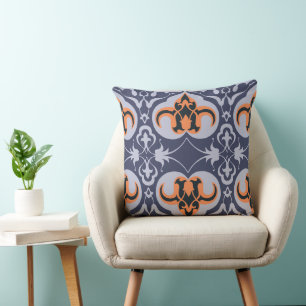 Damask - Blauw Sinaasappel Elegant Patroon Kussen