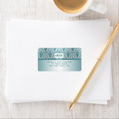 Damask blauwgroen monogram Terugkeeradresetiket Etiket (Insitu)
