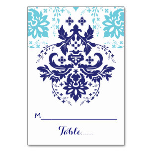 Damask bleu marine, aqua mariage escorte carte pla