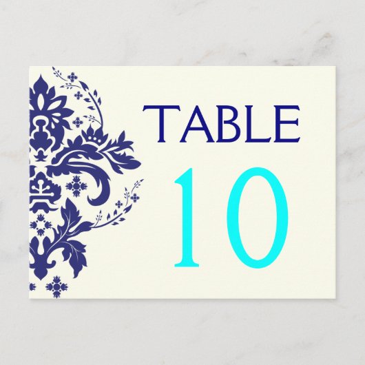 Damask bleu marine, aqua mariage numéro de table (Devant)