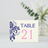 Damask bleu marine, mariage rose numéro de table (Debout devant)