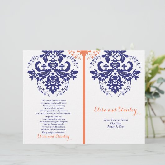 Damask bleu marine, programme de mariage de corail (Debout devant)