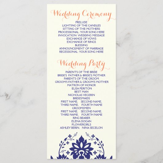 Damask bleu marine, programme de mariage d'ivoire  (Dos)