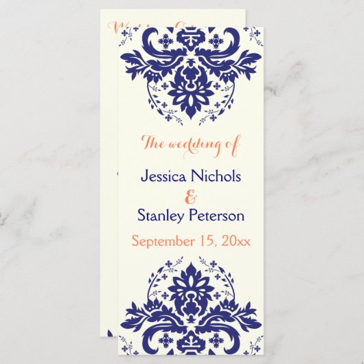 Damask bleu marine, programme de mariage d'ivoire  (Devant / Derrière)