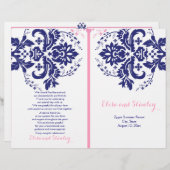 Damask bleu marine, programme de mariage rose (Devant / Derrière)