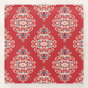 Damask : Bloei naadloos patroon. Glazen Onderzetter