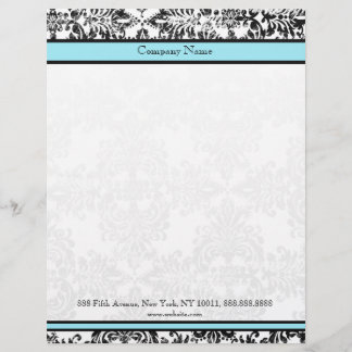 Damask Blue en Black Elegant Letterhead Briefhoofd Sjabloon