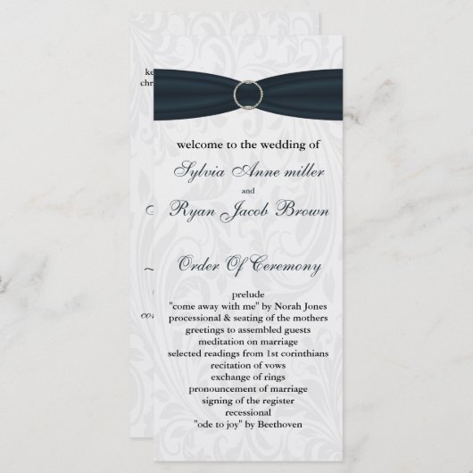 damask Blue Wedding programme (Devant / Derrière)