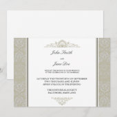 Damask Border Invitation in Champagne Kaart (Voorkant / Achterkant)