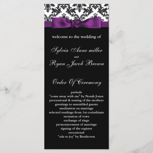 damask border violet programme de mariage (Devant)