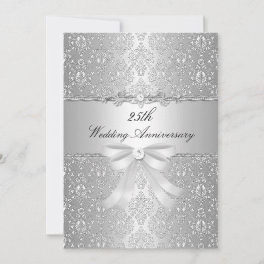 Damask Bow 25e Mariage Invitation (Devant)
