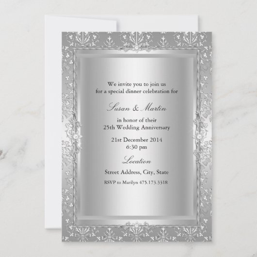 Damask Bow 25e Mariage Invitation (Dos)