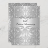 Damask Bow 25e Mariage Invitation (Devant / Derrière)