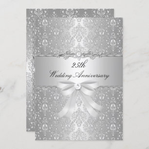 Damask Bow 25e Mariage Invitation