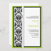 Damask Bow Wedding Invitation met Green Kaart (Voorkant / Achterkant)