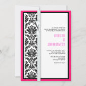 Damask Bow Wedding Invitation with Hot Pink Kaart (Voorkant)
