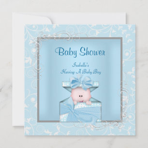 Damask Boy Baby shower Blue White Floral Kaart