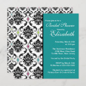 Damask Bridal Shower Invitation Black & Turquoise (Devant / Derrière)
