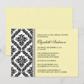 Damask Bridal Shower Invitation Black & Yellow Kaart (Voorkant / Achterkant)