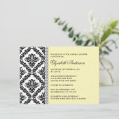Damask Bridal Shower Invitation Black & Yellow Kaart (Staand voorkant)