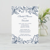  Damask Bridal Shower Invitation Blue Kaart (Staand voorkant)